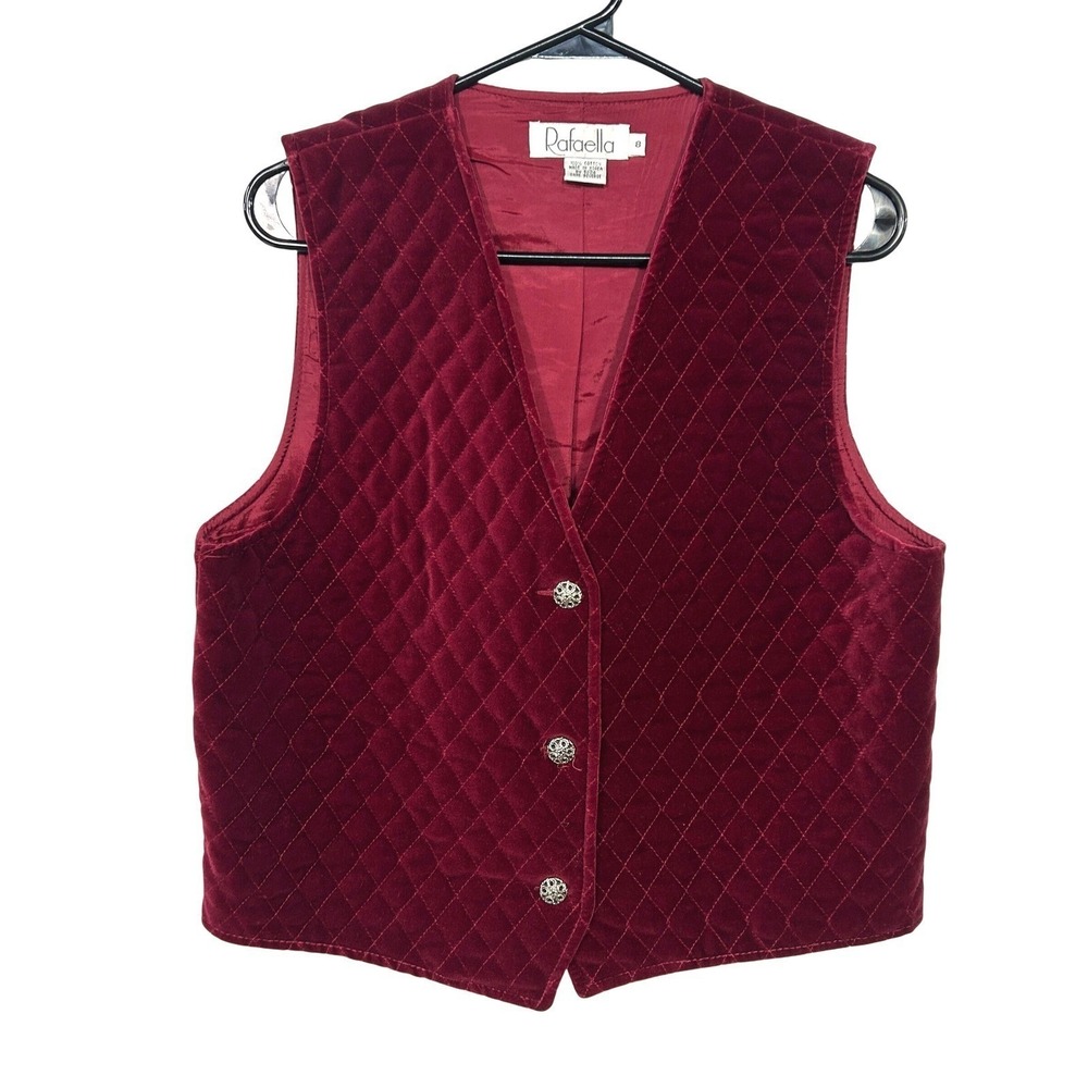 Quilted Velvet Vest Button Front 8 Burgundy Preppy‎ Heritage Vintage 90s Classic